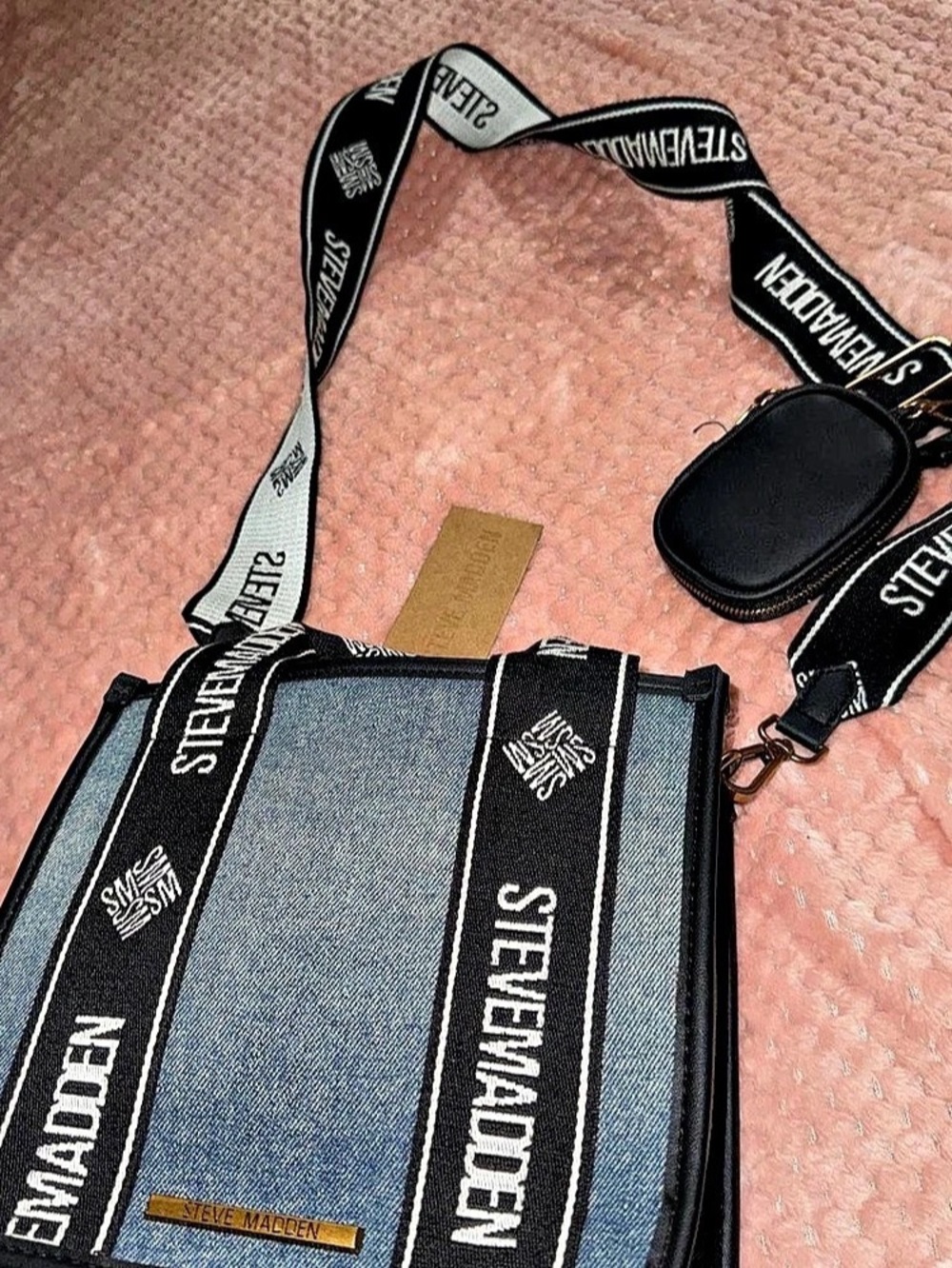 Steve Madden Denim Crossbody Bag Blue & Black